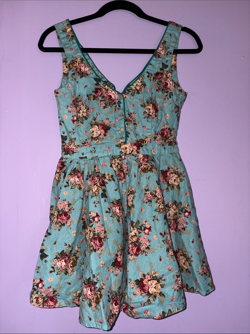 Aqua Floral Fit-and-Flare Dress